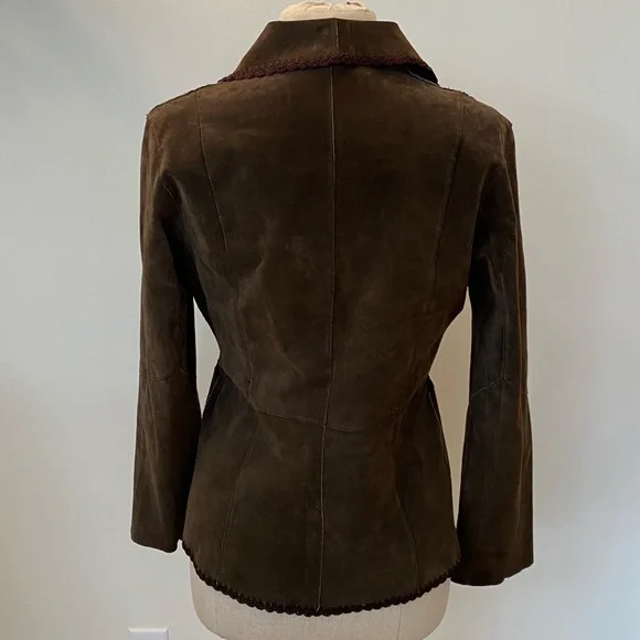 White Stag Womens Vintage Brown Suede Blazer w Macramé Trim Size 4/6 - Picture 6 of 11